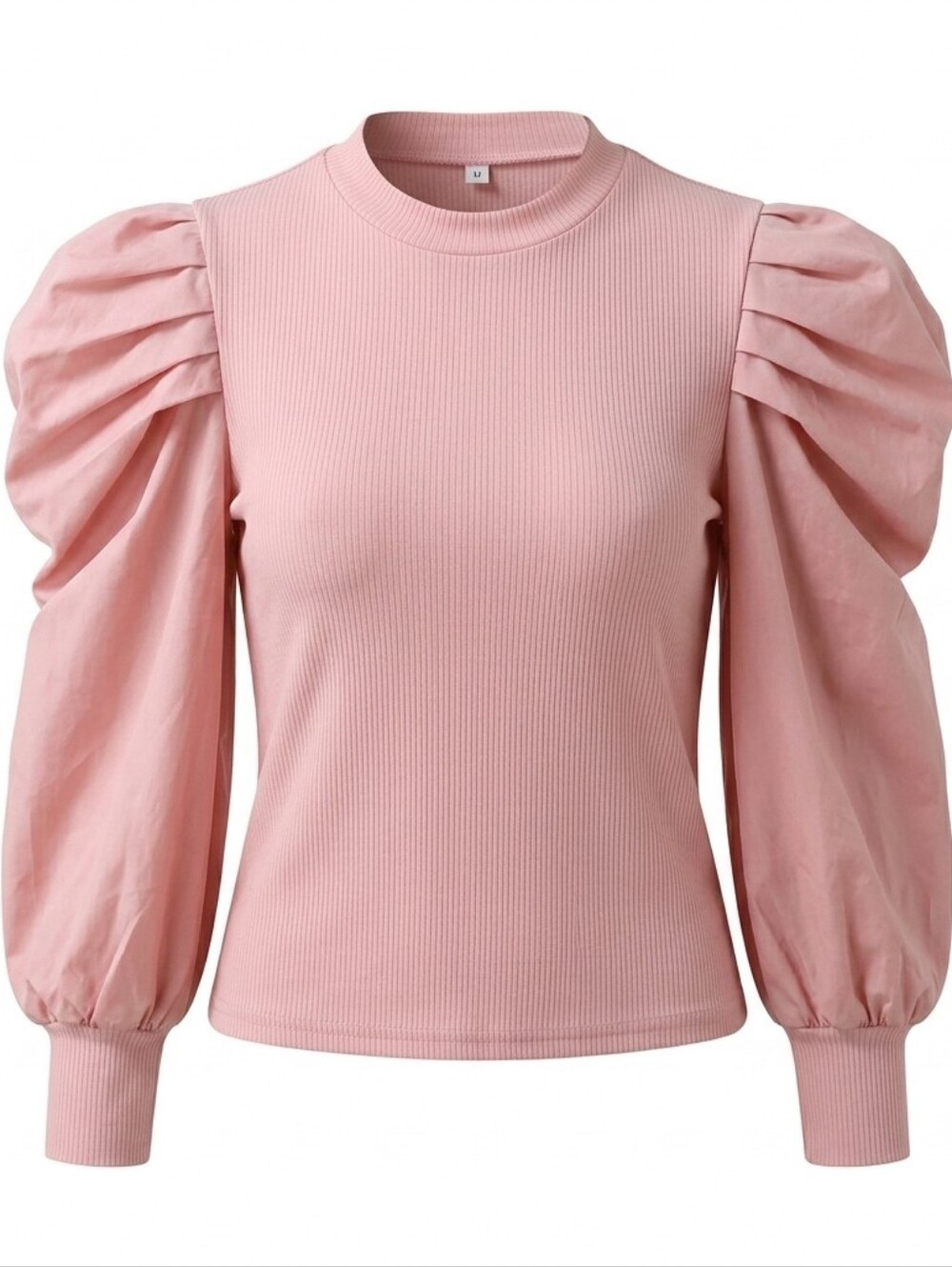WHY Dress Pink Dramatic Puff Sleeve Ribbed Knit Top Sz.M Balloon Sleeve Blouse